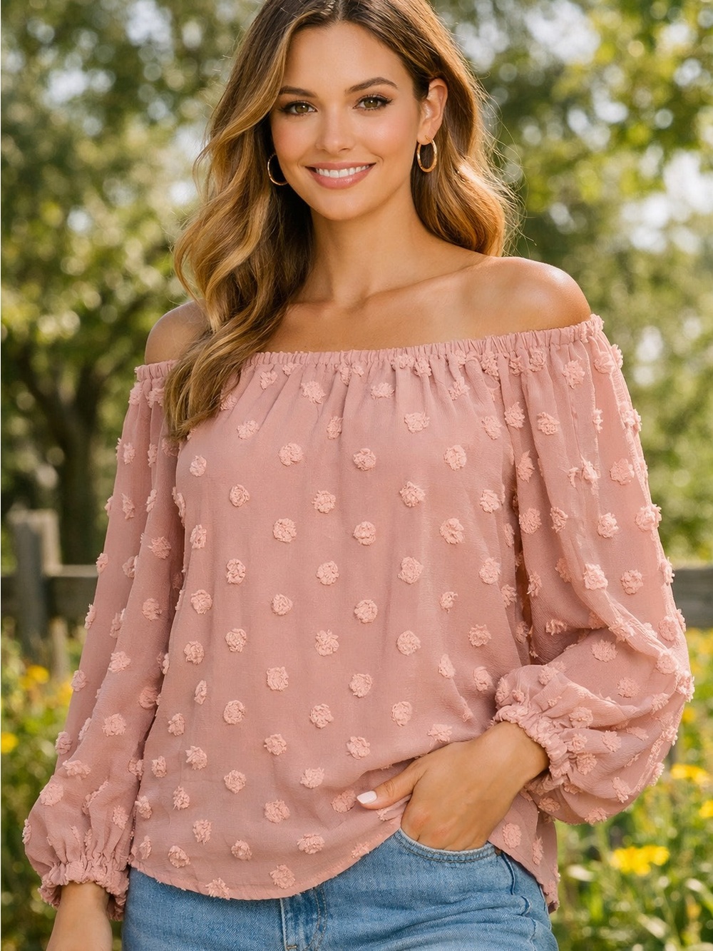 Miss Sparkling Swiss Dot Off‑Shoulder Blouse XL NIB
